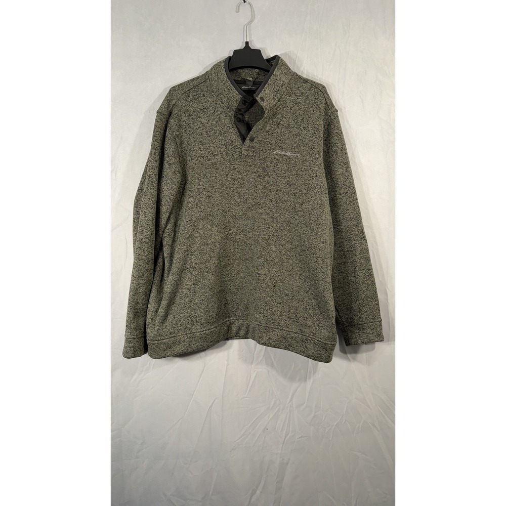 Eddie‎ Bauer Sweater Men Fits XL Dark Gray Radiator Fleece Snap Mock Pullover